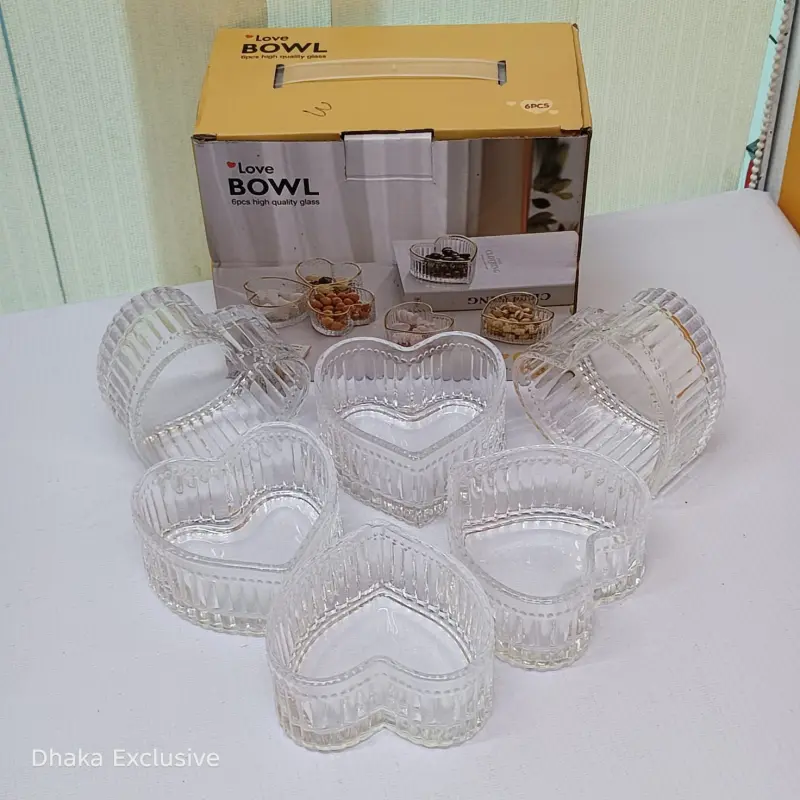 6pcs Heart Shape White Dessert Bati Set (Model - Stripe)