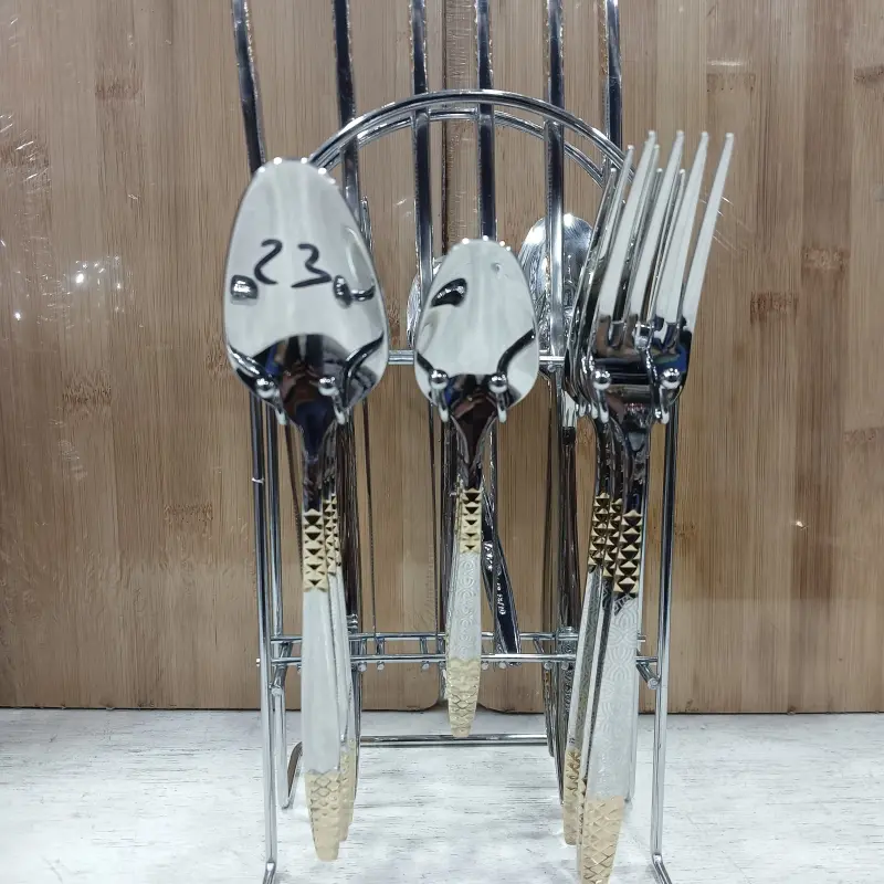 AYD 24pcs Golden & Silver Cutlery Set With Stand