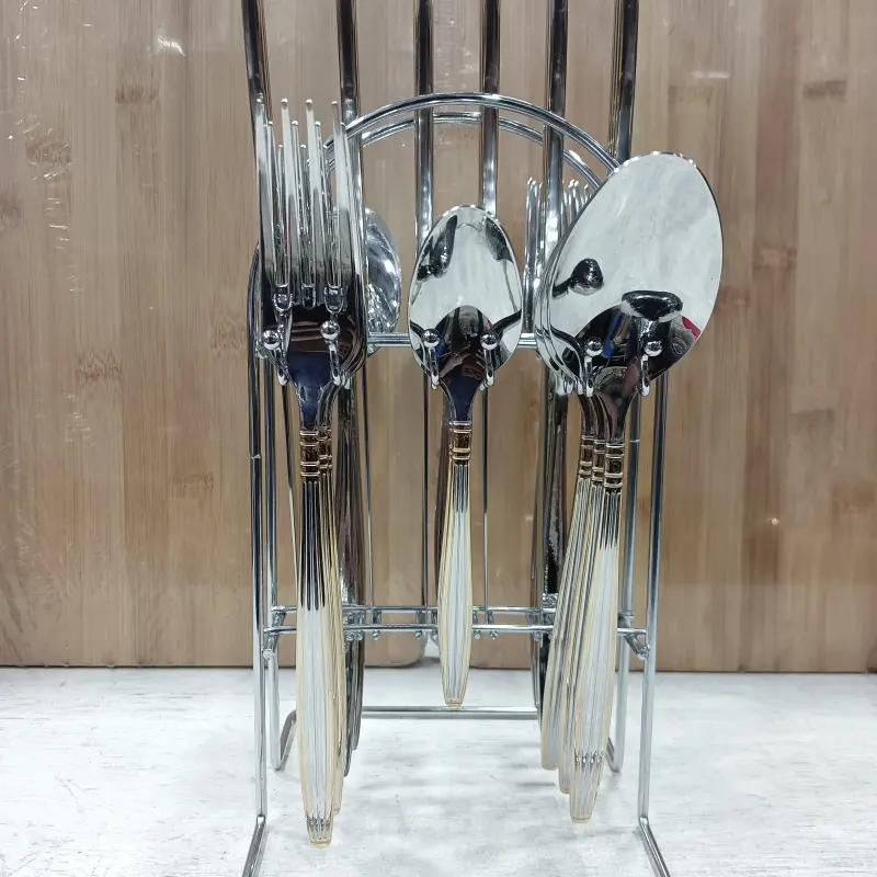 AYD 24pcs Golden & Silver Cutlery Set With Stand