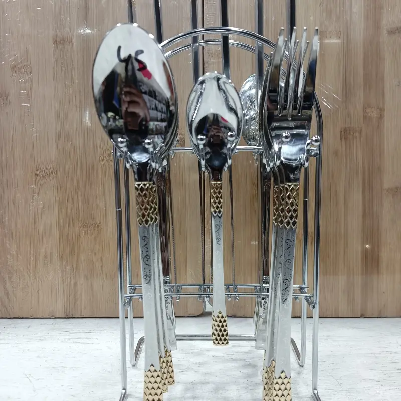 AYD 24pcs Silver Cutlery Set With Stand