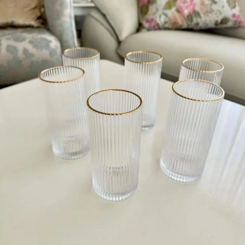 6pcs Premium Crystal Long Glass Set With Golden Rim Border
