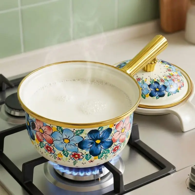 Enamel Milk Pan With Lid