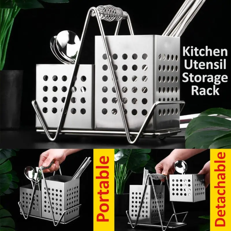 Kitchen Chopstick & Utensil Tableware Storage Drain Rack SUS 304 Stainless Steel