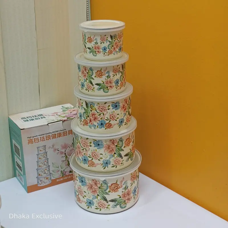 5pcs Enamel Multi Purpose Storage Bati Set ( Flower )