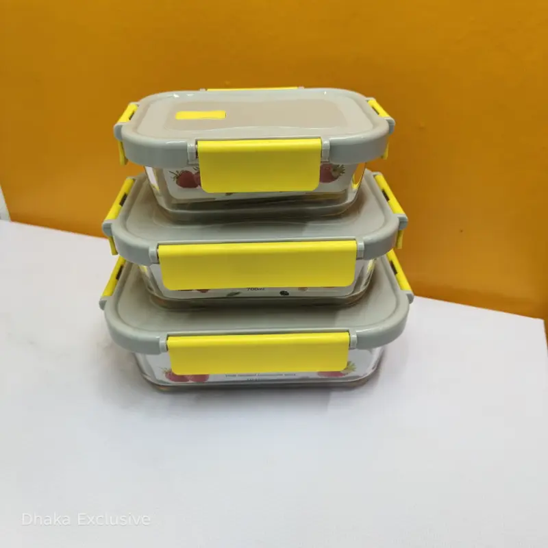 (Yellow) Borosilicate Glass Food Container Combo Set