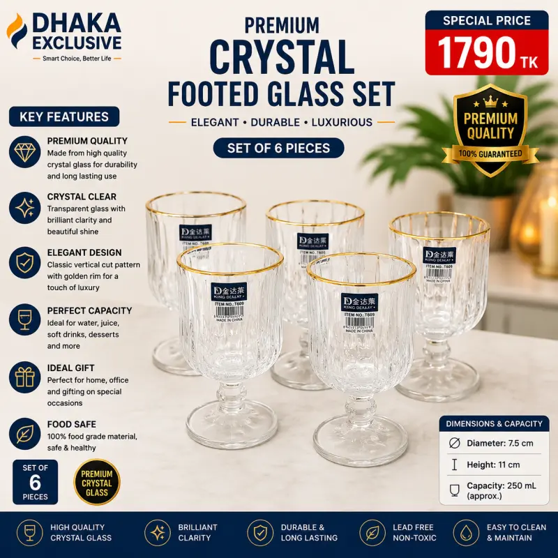 Premium Crystal Footed Glass Set – 6 Pieces
