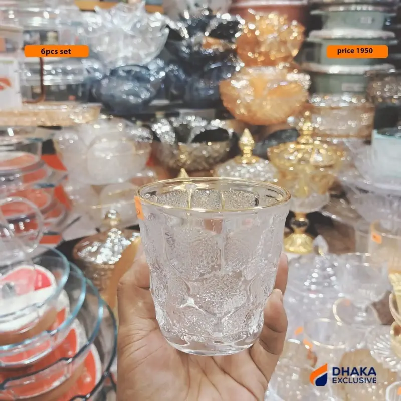 Premium Gold-Rimmed Embossed Glass Set (6 Pcs)