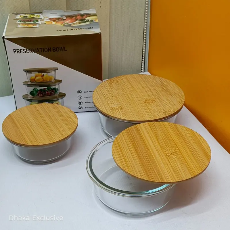 Round Borosilicate Glass Container Set with Bamboo Lids