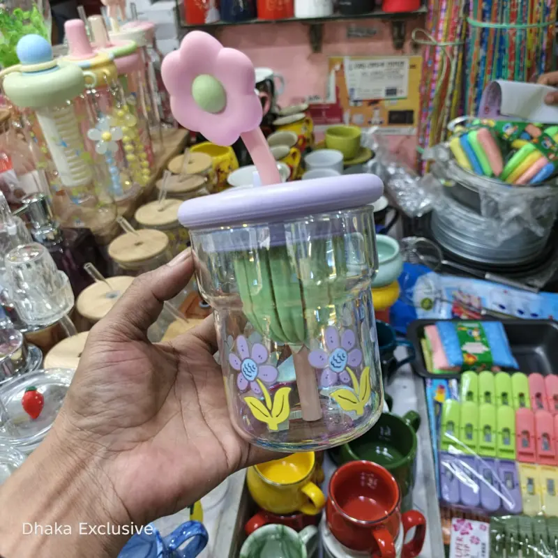 Aesthetic Kawaii Glass Bottle with Infuser and Decorative Charms