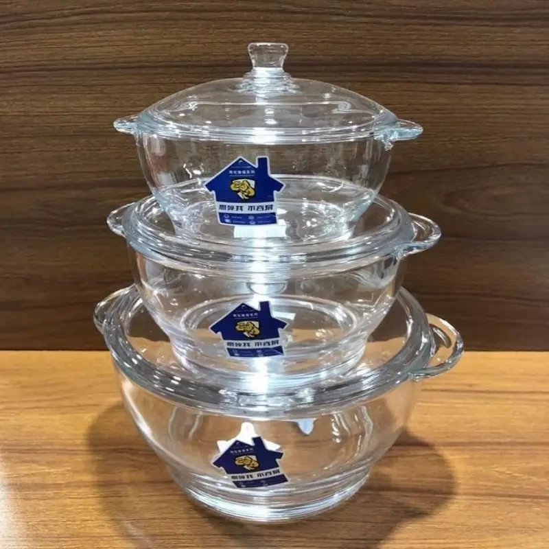 3pcs Round Casserole Serving Dish With Lid